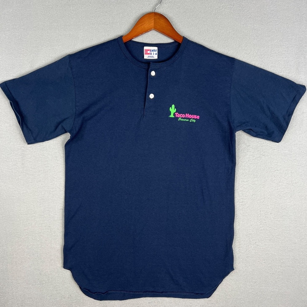 VTG Taco House Traverse City Henley‎ T Shirt Fits Small Single Stitch 1990s USA